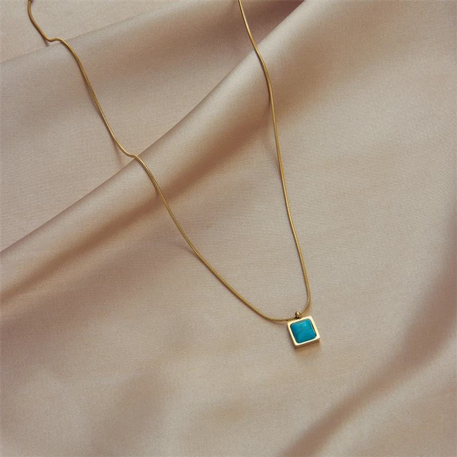 Jewelry Retro Square 304 Stainless Steel Turquoise 18K Gold Plated Inlay Stainless Steel Necklaces