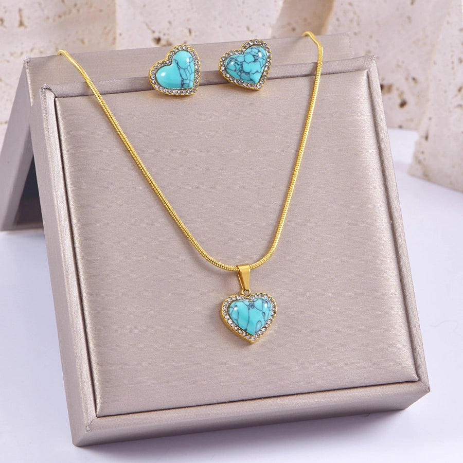 Jewelry Chinoiserie Retro Geometric Heart Shape Titanium Steel Plating Jewelry Set