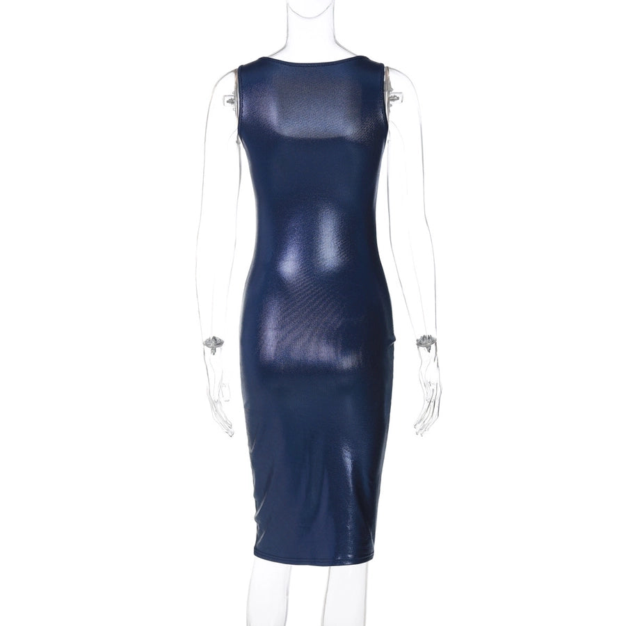 Women's Sheath Dress Sexy Square Neck Sequins Sleeveless Solid Color Midi Dress Holiday Banquet