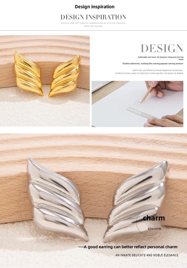 Europe and the United States  hot geometric three-layer wings earrings brass earrings plated 18K gold niche fashion earrings - CEJEW