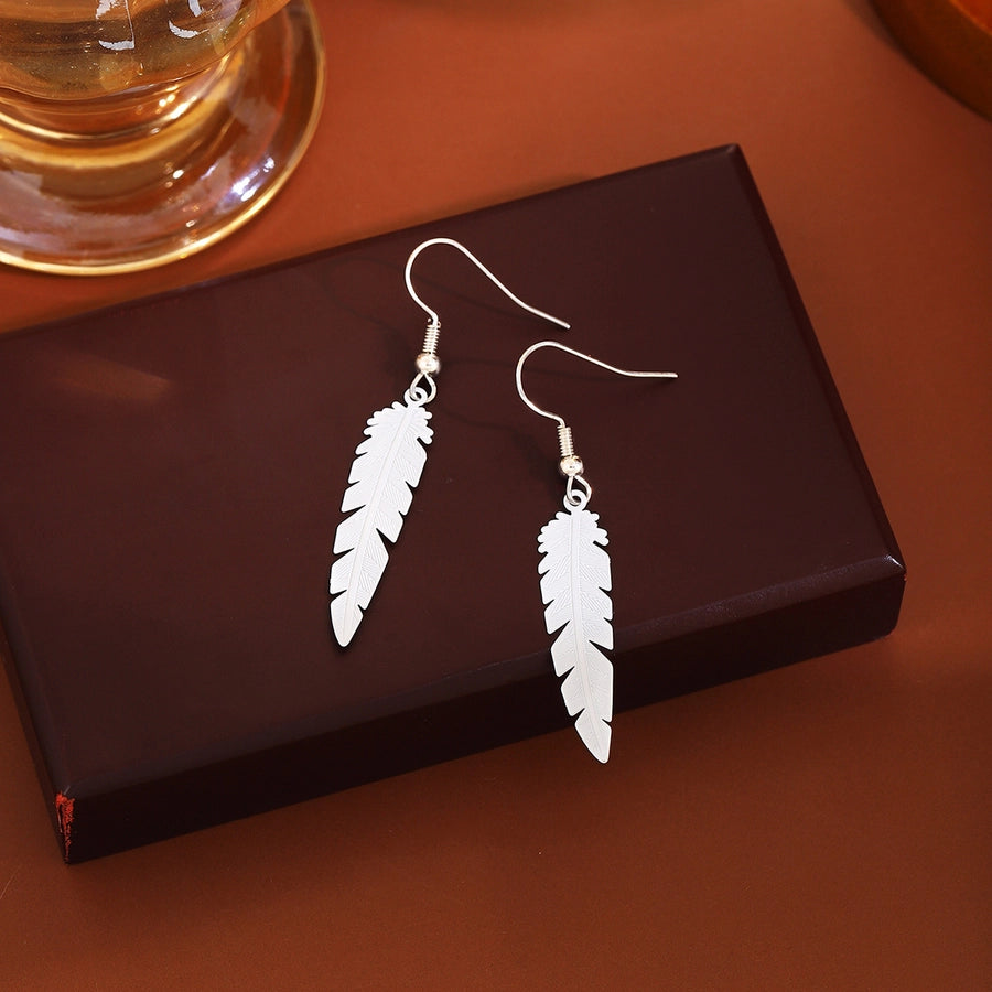 1 Pair Retro Feather Copper Drop Earrings