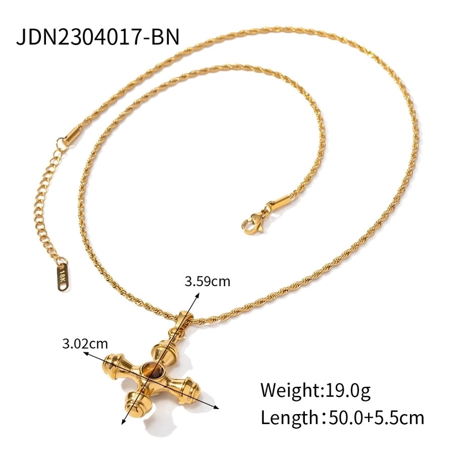 Jewelry Simple Style Classic Style Cross 304 Stainless Steel Natural Stone Rhinestones Zircon 18K Gold Plated Pendant Necklace