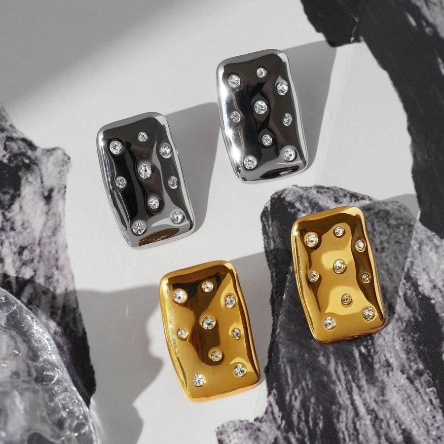 1 Pair Basic Vintage Style Commute Square Inlay 304 Stainless Steel Zircon 18K Gold Plated Ear Studs