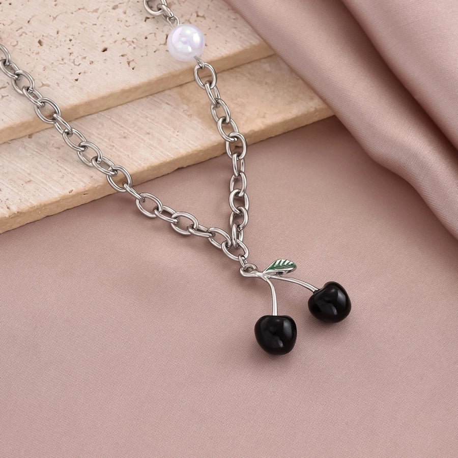 304 Stainless Steel Vintage Style Punk Cherry Pendant Necklace