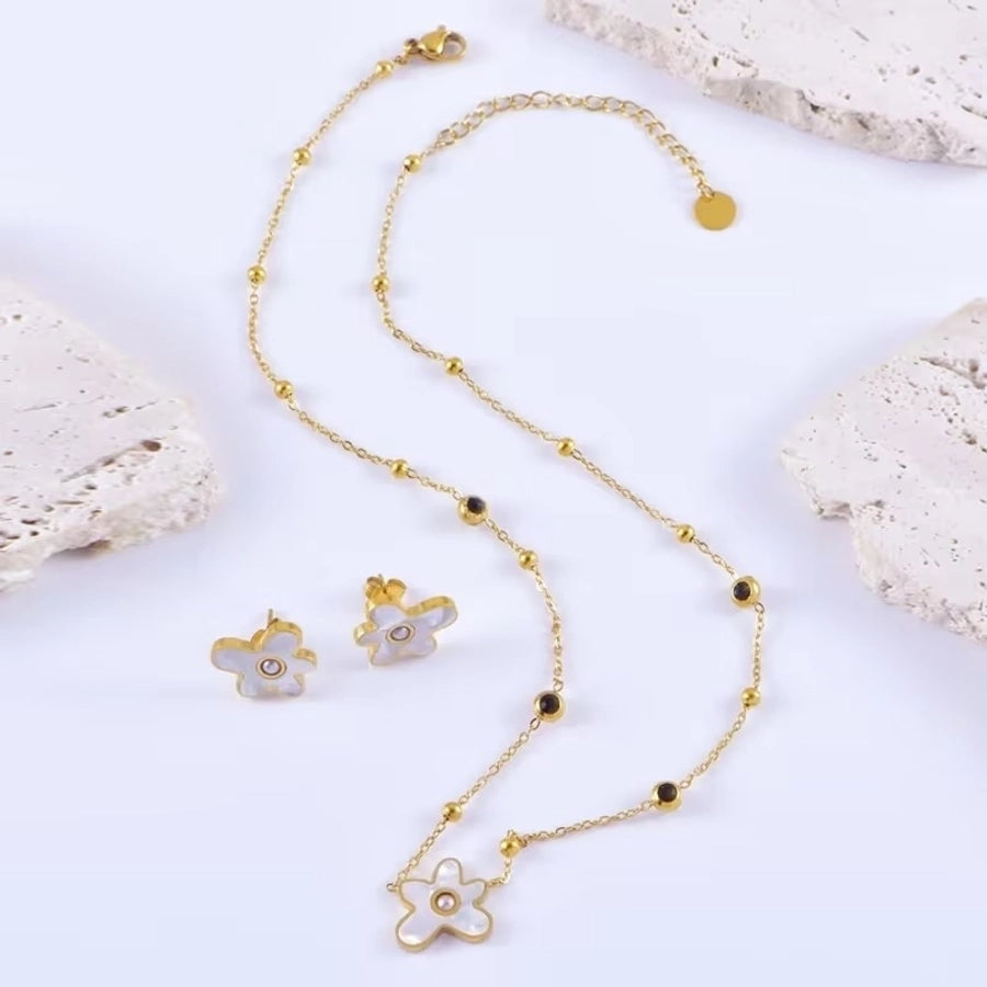 Jewelry Simple Style Commute Flower 304 Stainless Steel Acrylic 18K Gold Plated Jewelry Set