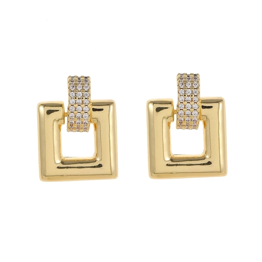 1 Pair Elegant Luxurious Round Square Copper Zircon 18K Gold Plated Drop Earrings