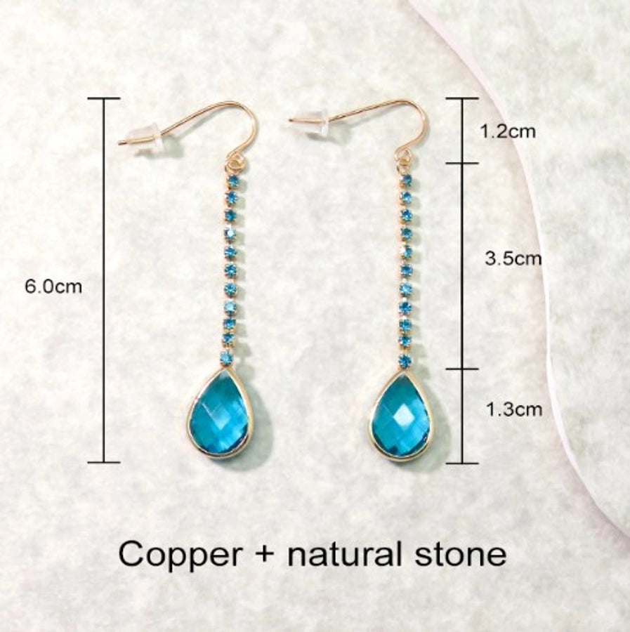 1 pair elegant lady water droplets inlay copper zircon drop earrings - CEJEW