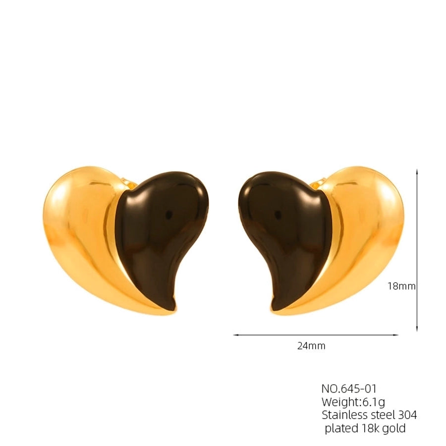 1 Pair Cute Business Vintage Style Heart Shape 304 Stainless Steel 18K Gold Plated Ear Studs