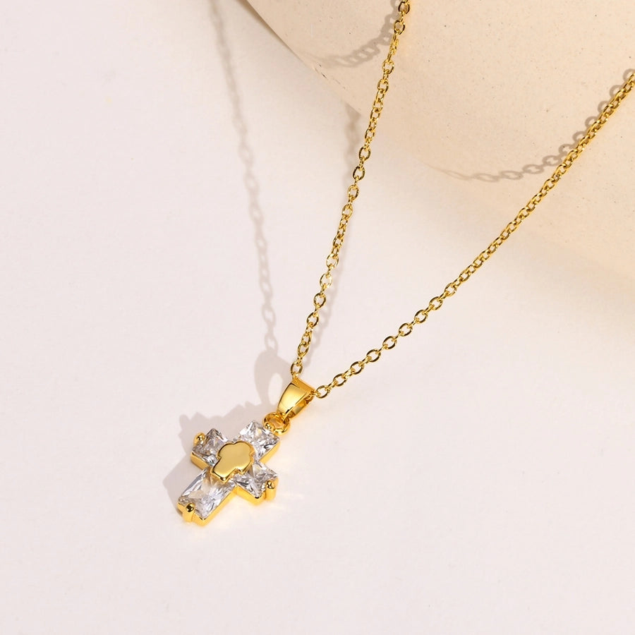 201 Stainless Steel INS Style Casual Plating Inlay Cross Zircon Necklace Pendant