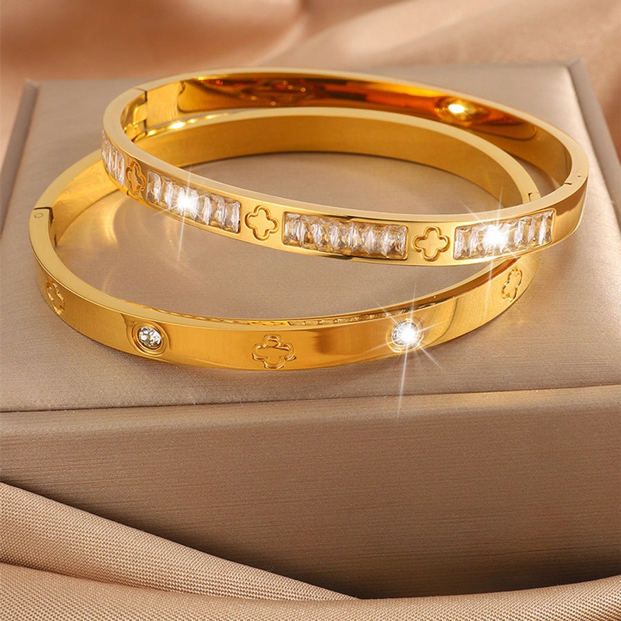 Elegant French Style Classic Style Solid Color 304 Stainless Steel Bangle In Bulk - CEJEW