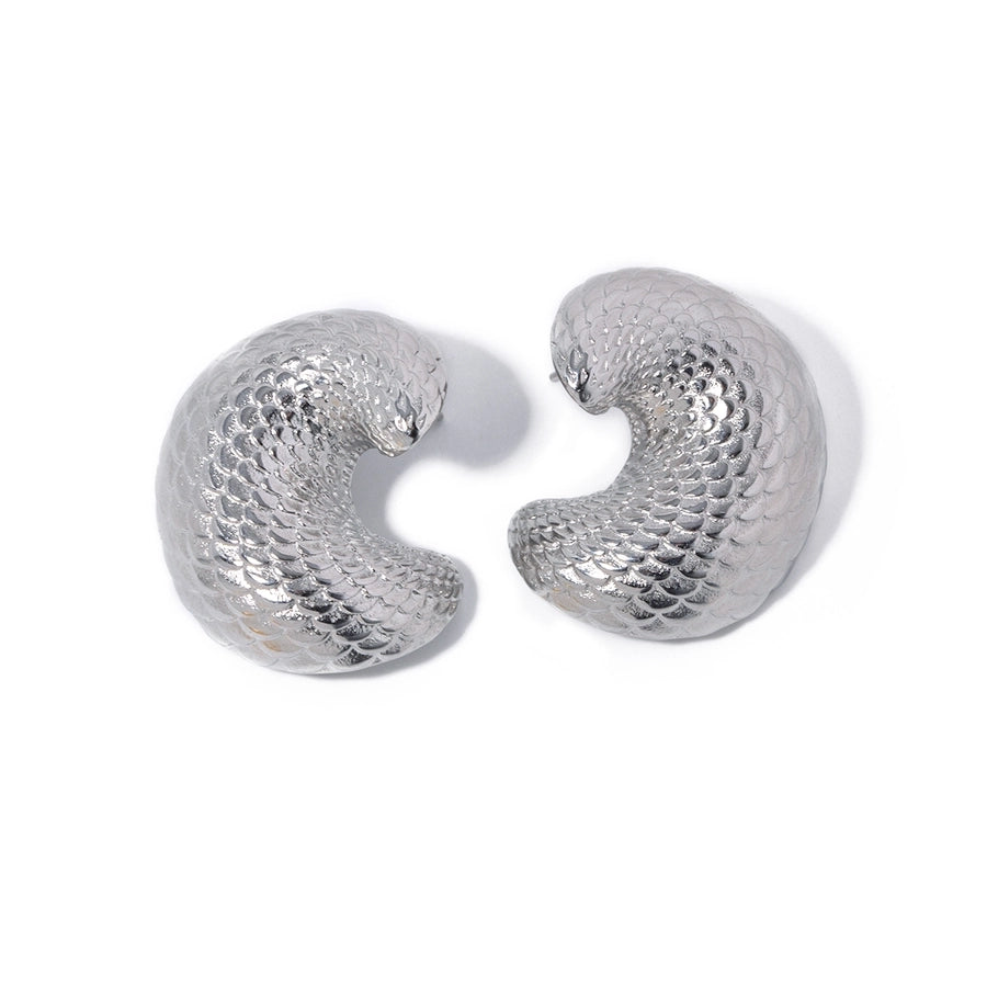 1 Pair IG Style Fish Scales 304 Stainless Steel 18K Gold Plated Earrings - CEJEW