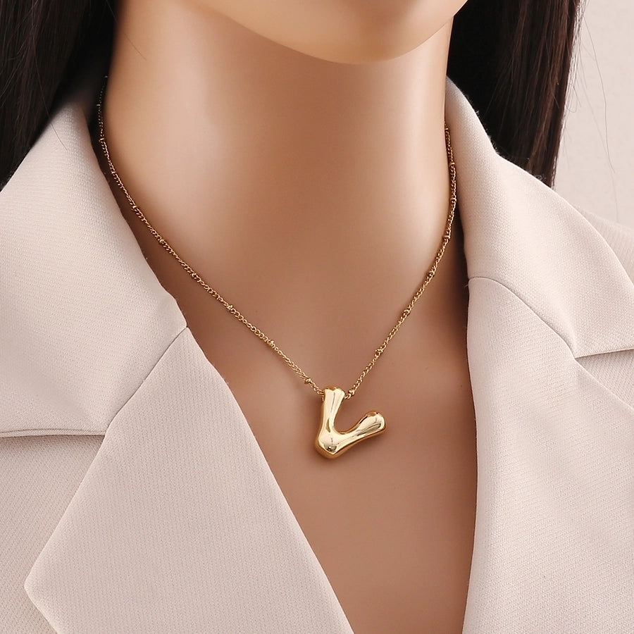 304 Stainless Steel Copper 18K Gold Plated Simple Style Commute letter Pendant Necklace