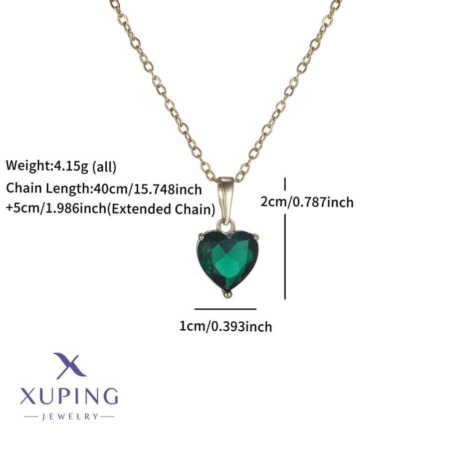 Copper 18K Gold Plated Plating Heart Shape Artificial Gemstones Pendant Necklace