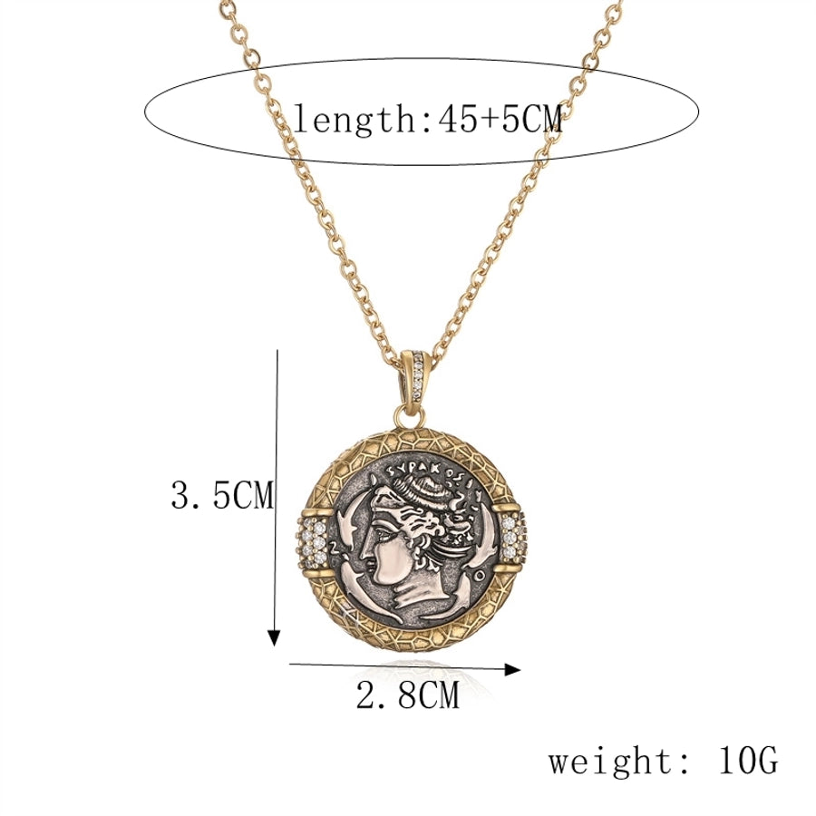 ig style simple style portrait stainless steel copper plating inlay zircon gold plated pendant necklace - CEJEW