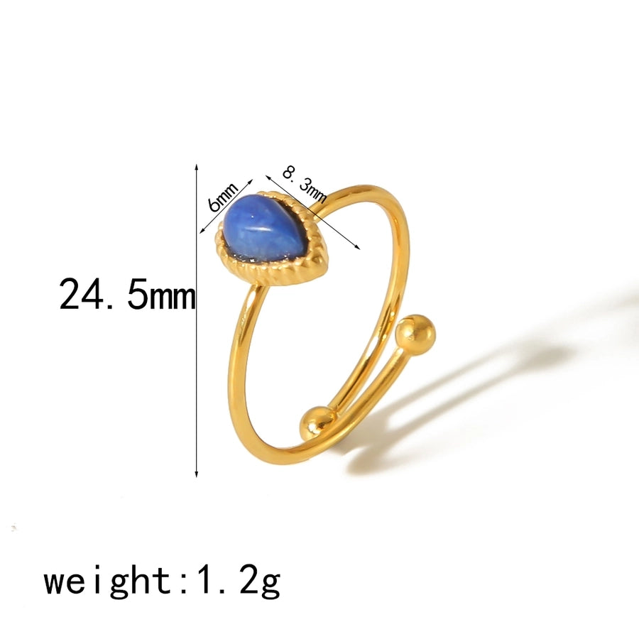 304 Stainless Steel 18K Gold Plated Casual Vintage Style Plating Inlay Water Droplets Natural Stone Open Rings