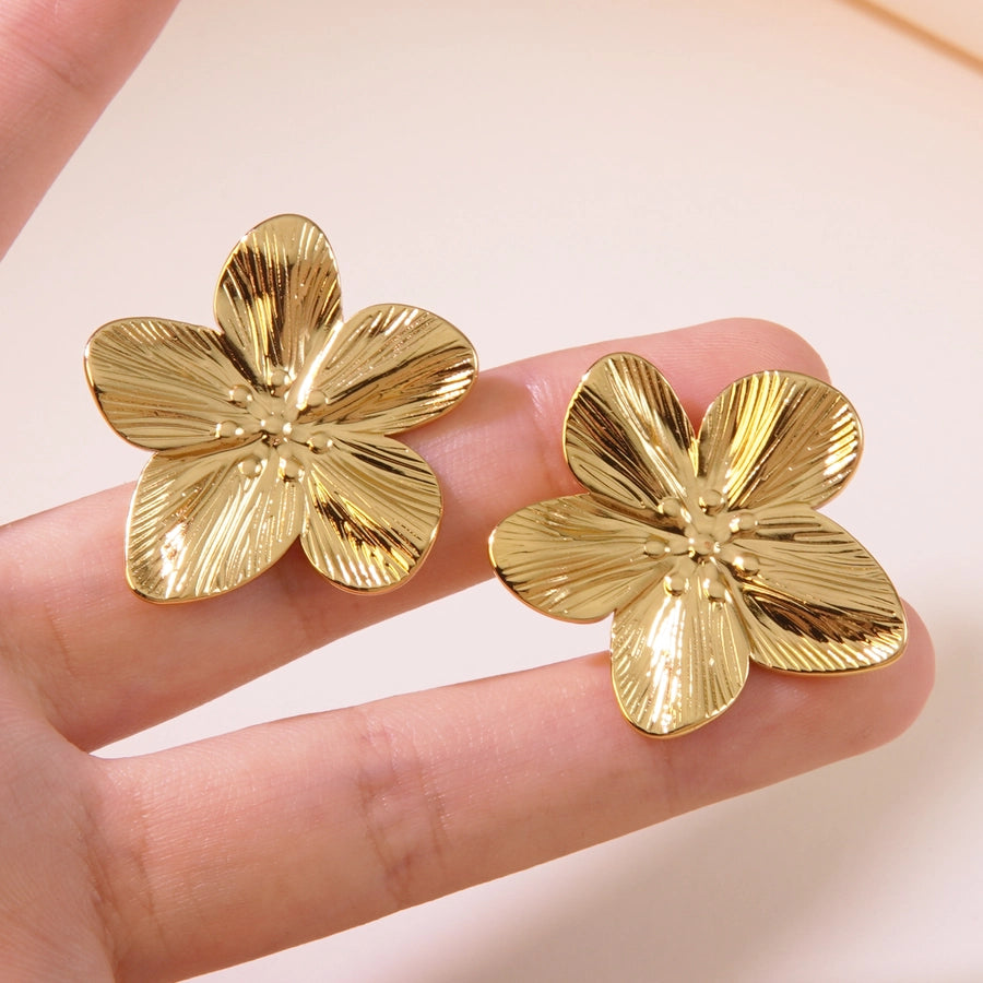 1 Pair Elegant French Style Sweet Geometric Flower 304 Stainless Steel Imitation Gold  Ear Studs