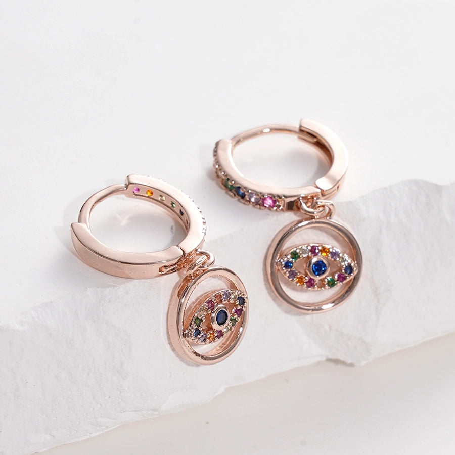 1 Pair Simple Style Artistic Devil'S Eye Plating Inlay 304 Stainless Steel Zircon 14K Gold Plated Rose Gold Plated Drop Earrings - CEJEW