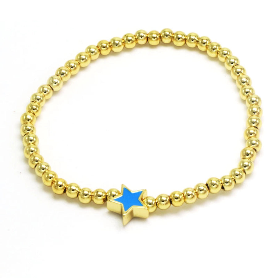 Copper 18K Gold Plated Beaded Enamel Star Bracelets