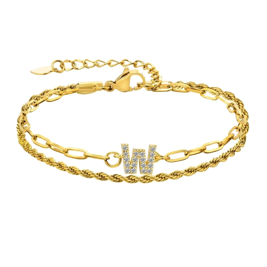 201 Stainless Steel Copper 18K Gold Plated Inlay Letter Zircon Bracelets