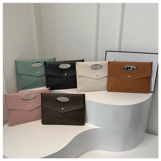 Women's Pu Leather Plaid Classic Style Square Magnetic Buckle Flip Cover Clutch Bag