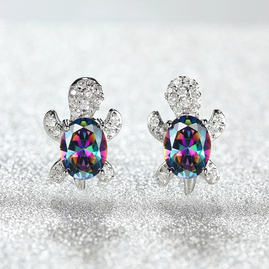 1 pair cute simple style tortoise plating inlay copper zircon ear studs - CEJEW