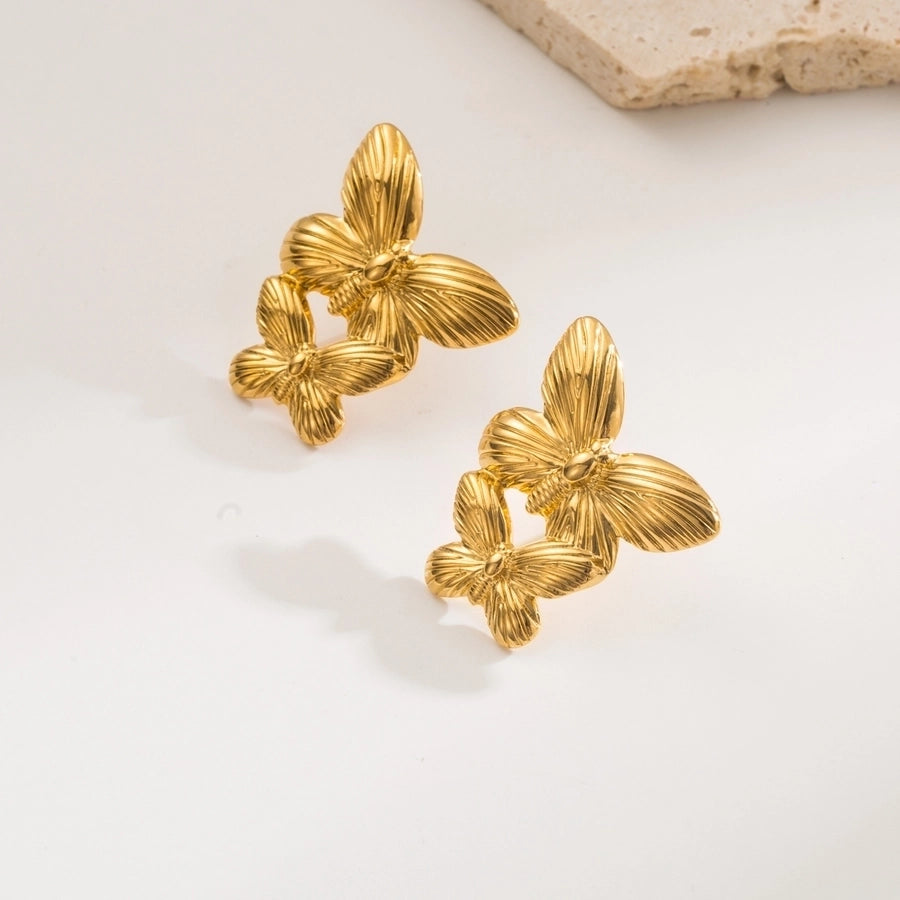 1 Pair Casual Modern Style Simple Style Sun Heart Shape Butterfly 304 Stainless Steel 18K Gold Plated Ear Studs