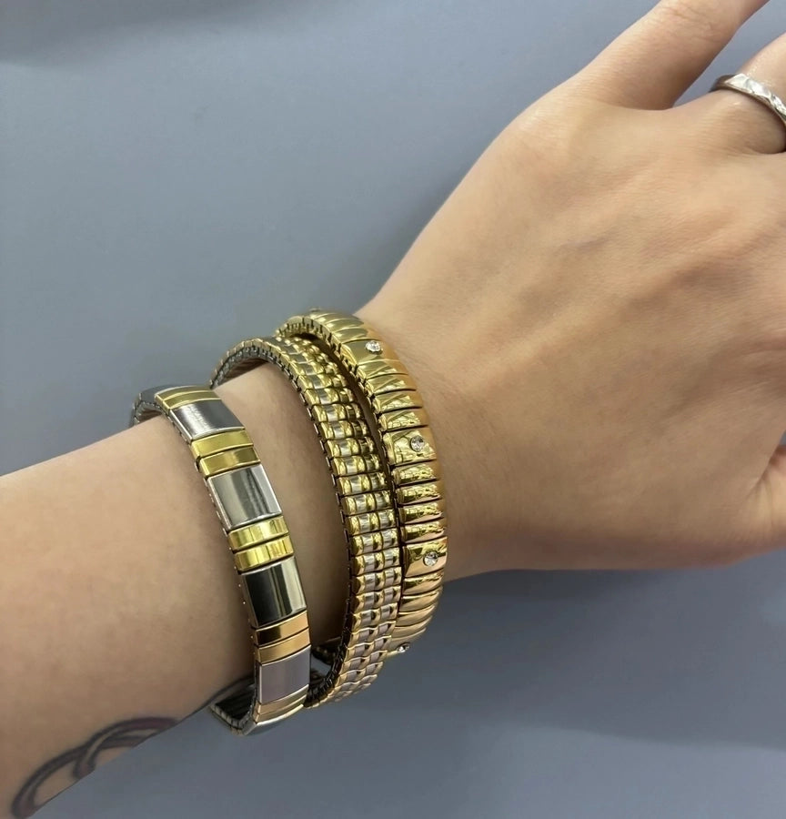 Retro Streetwear Solid Color 304 Stainless Steel 18K Gold Plated Diamond Stainless Steel Bracelets In Bulk