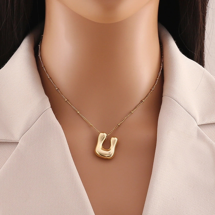 304 Stainless Steel Copper 18K Gold Plated Simple Style Commute letter Pendant Necklace