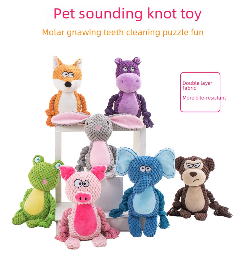 New Pet Plush Sound Making Cotton Rope Toys Fox Frog Pig Dog Interactive Tug Training Supplies