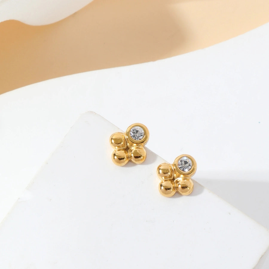 1 Pair Simple Style Geometric 304 Stainless Steel Zircon 14K Gold Plated Ear Studs