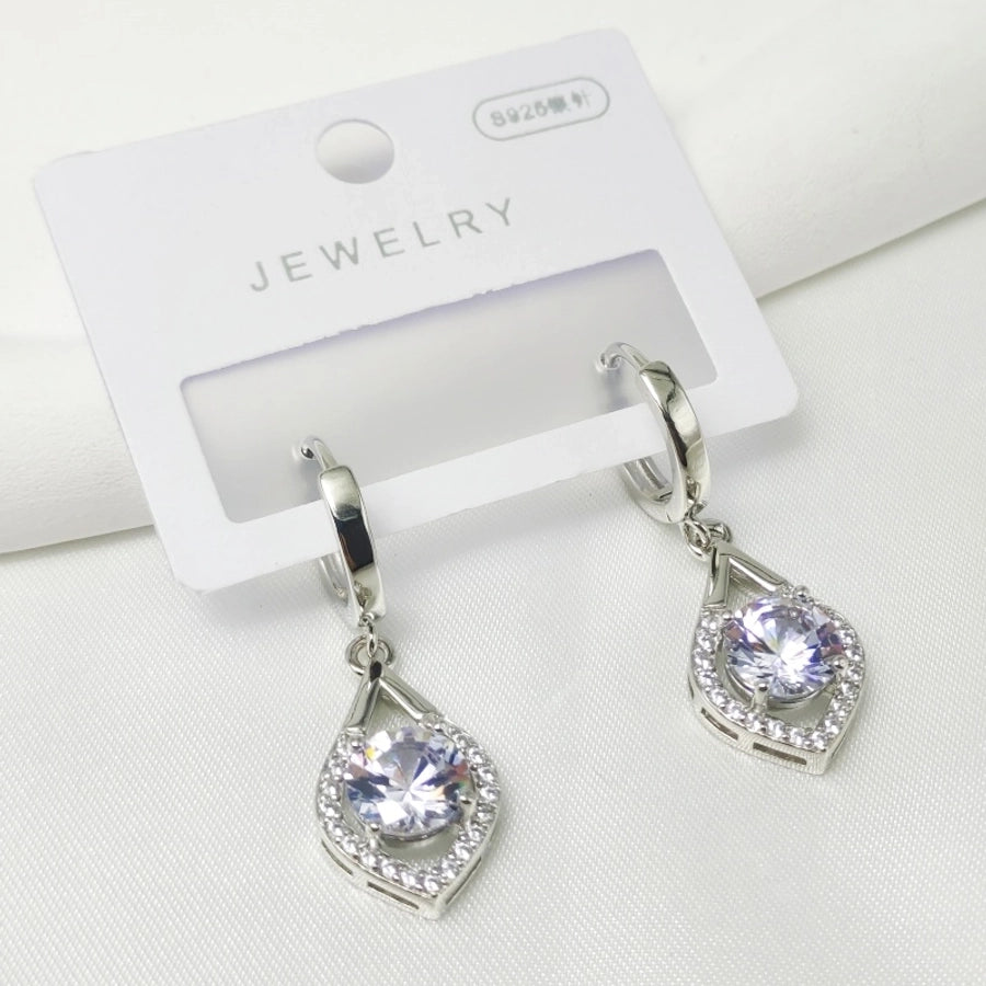 1 Pair Elegant French Style Commute Heart Shape Inlay 304 Stainless Steel Zircon Drop Earrings