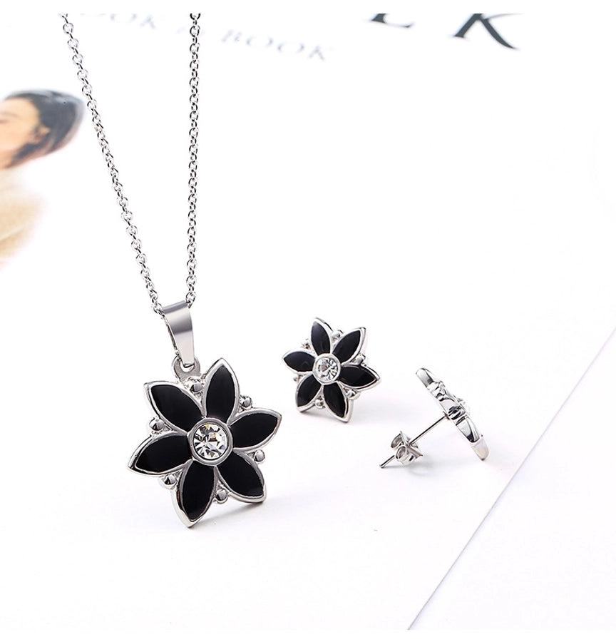 Jewelry Simple Style Classic Style Flower 304 Stainless Steel Rhinestones 18K Gold Plated Inlay Earrings Necklace