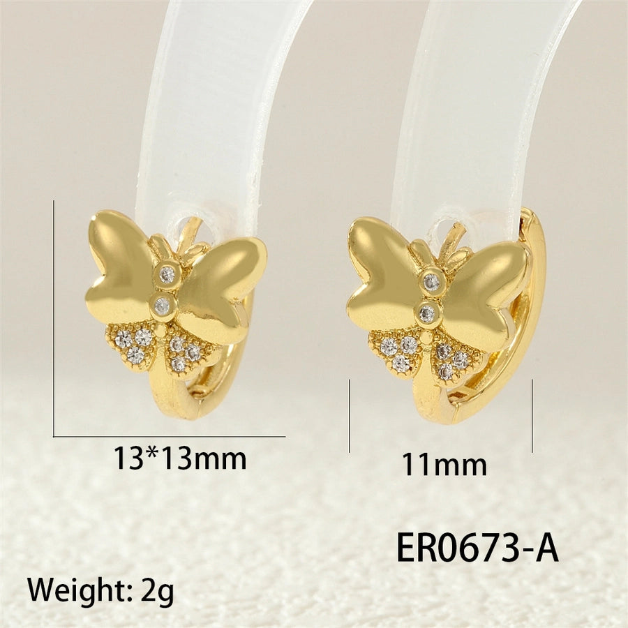 1 Pair IG Style Simple Style Commute Flower Butterfly Inlay Copper Zircon 18K Gold Plated Earrings