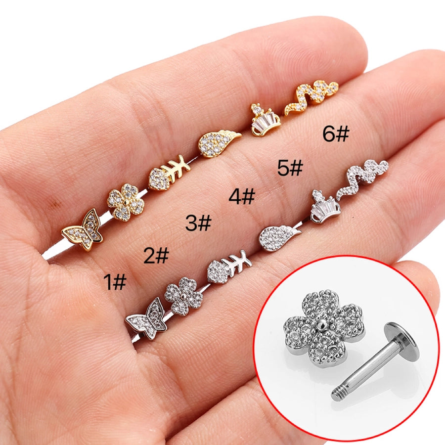 1 Piece Ear Cartilage Rings & Studs Simple Style Classic Style Feather Snake Fish 316L Stainless Steel  Plating Inlay Zircon 18K Gold Plated Nose Rings & Studs