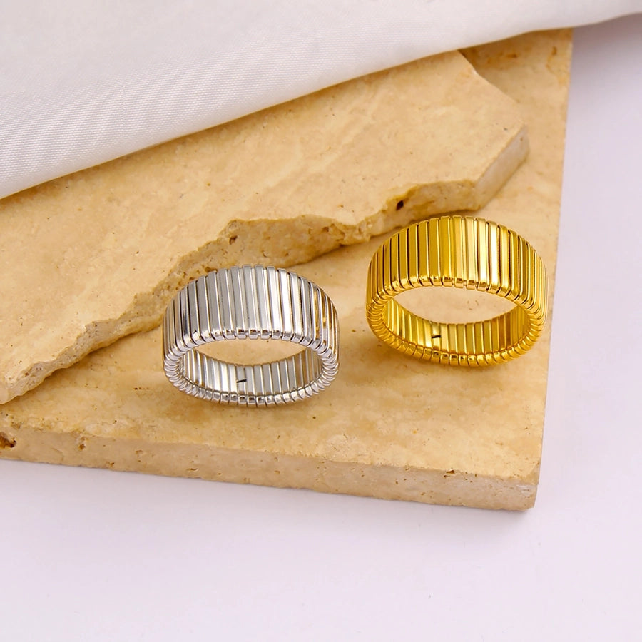 Jewelry Vacation Japanese Style Commute Stripe 304 Stainless Steel 18K Gold Plated Rings