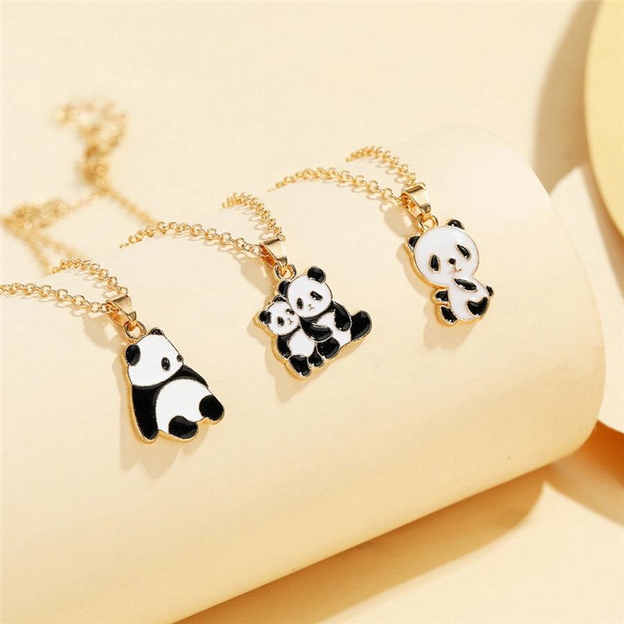 Cartoon Style Cute Panda K Gold Plated 201 Stainless Steel Zinc alloy  Pendant Necklace