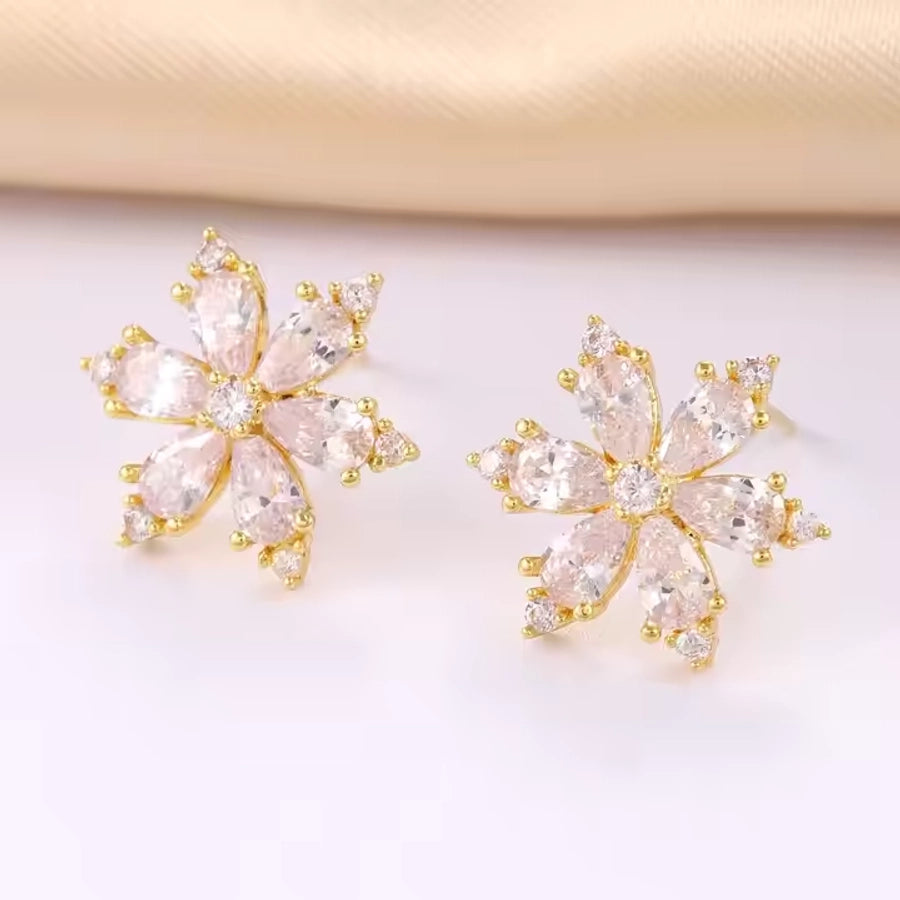 Copper 18K Gold Plated Plating Inlay Snowflake Zircon Jewelry Set