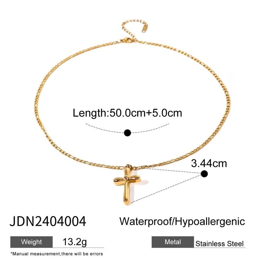 Jewelry Simple Style Classic Style Cross 304 Stainless Steel Natural Stone Rhinestones Zircon 18K Gold Plated Pendant Necklace