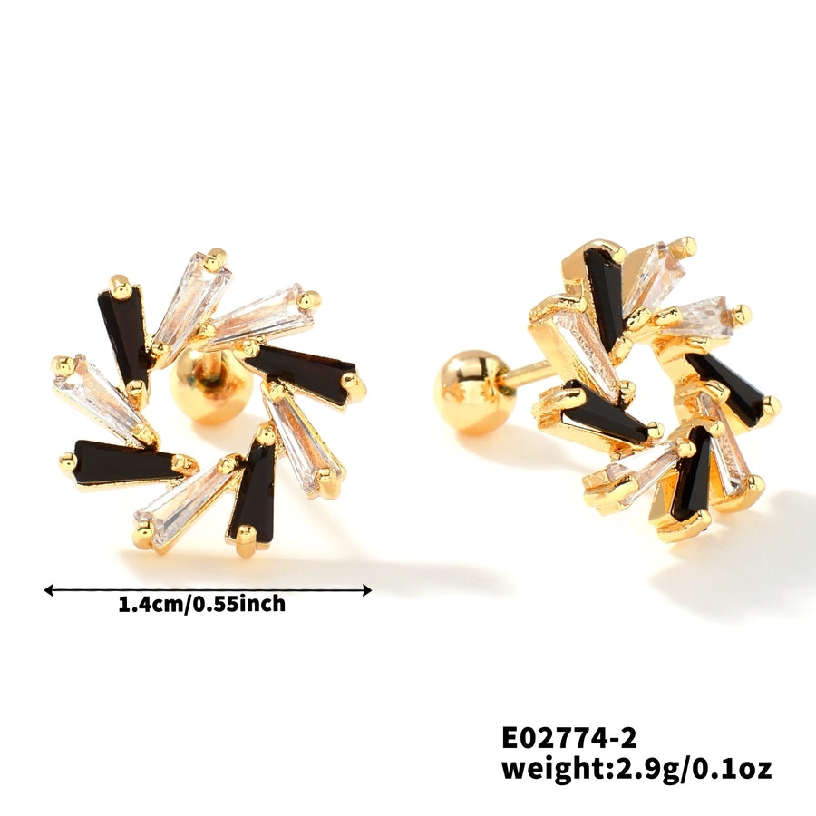 1 Pair Cute Artistic Shiny Geometric Inlay Copper Zircon K Gold Plated Rhodium Plated Ear Studs