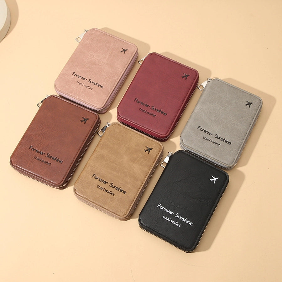 Unisex Solid Color Pu Leather Zipper Card Holders