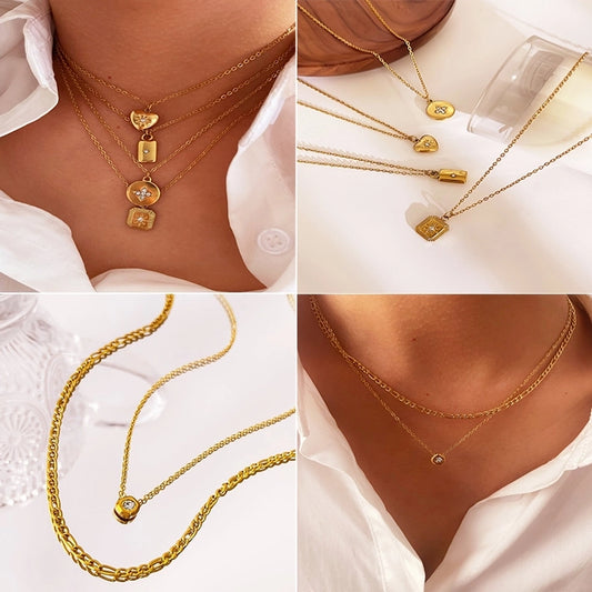 Jewelry Simple Style Commute Geometric 316L Stainless Steel  Rhinestones 18K Gold Plated Pendant Necklace