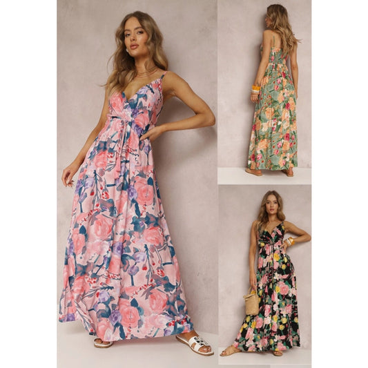 Women's Sheath Dress Streetwear V Neck Sleeveless Flower Maxi Long Dress Holiday