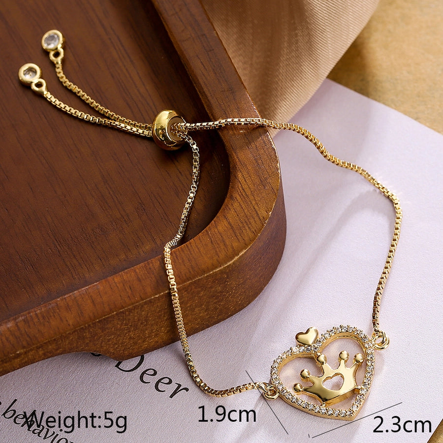 simple style commute heart shape copper inlay zircon 18k gold plated bracelets