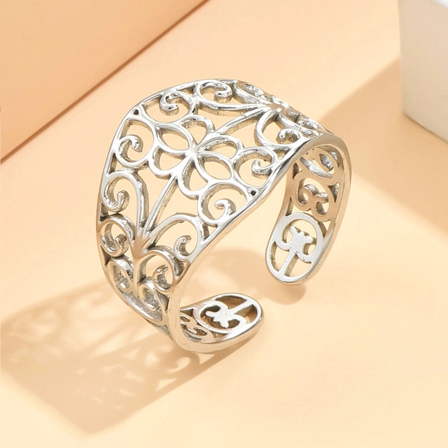 Jewelry Casual Elegant Commute Flower 304 Stainless Steel Open Rings