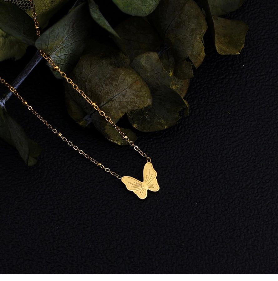 Jewelry Commute Korean Style Butterfly 304 Stainless Steel 18K Gold Plated Pendant Necklace