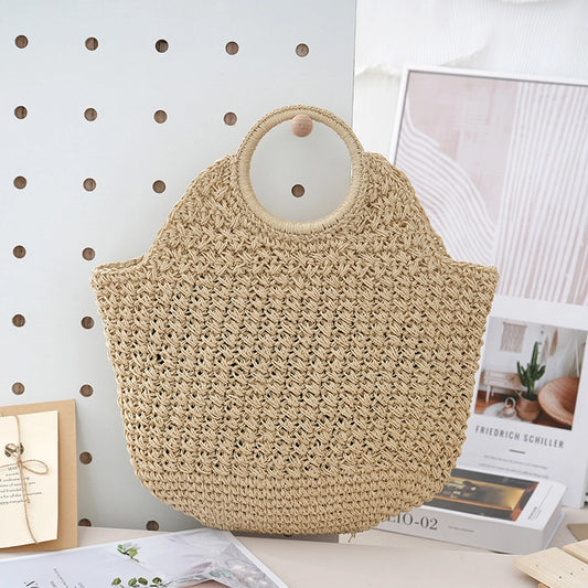 Women's Large Paper string Solid Color Elegant Streetwear Weave Shell Open Straw Bag