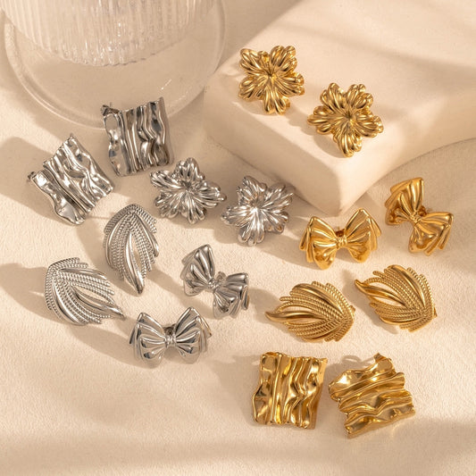 1 Pair Vintage Style French Style Simple Style Square Flower Bow Knot 304 Stainless Steel Ear Studs