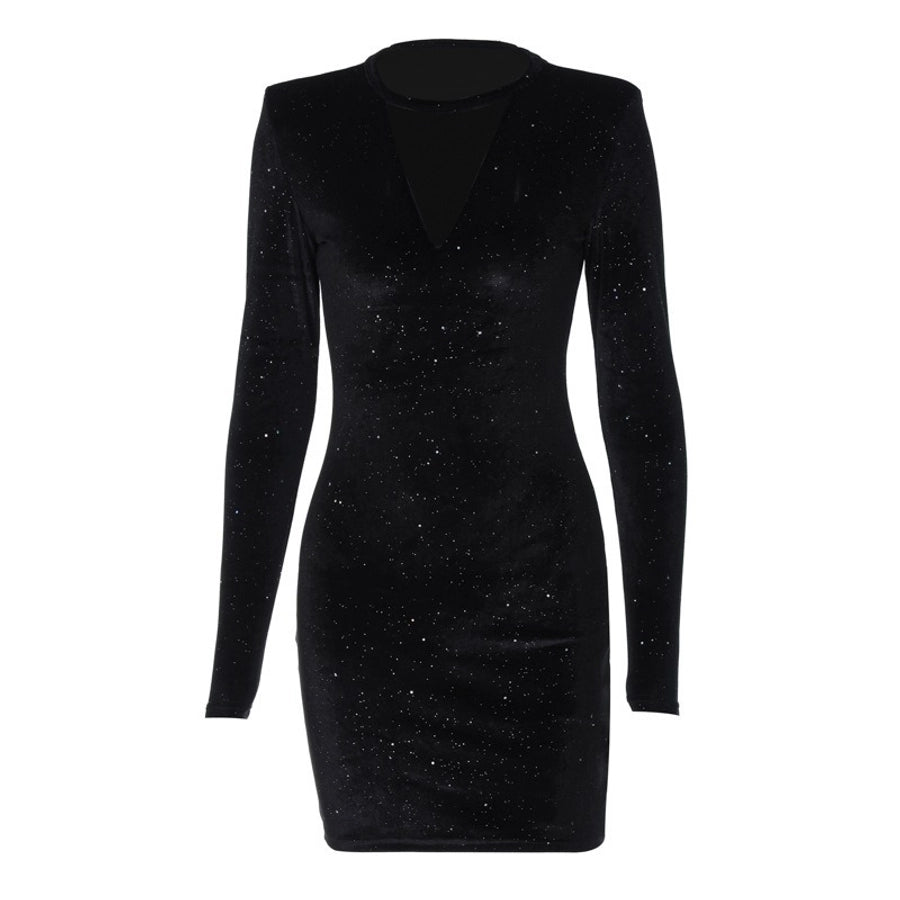 Women's Sheath Dress Elegant Sexy Round Neck Sequins Long Sleeve Solid Color Above Knee Holiday