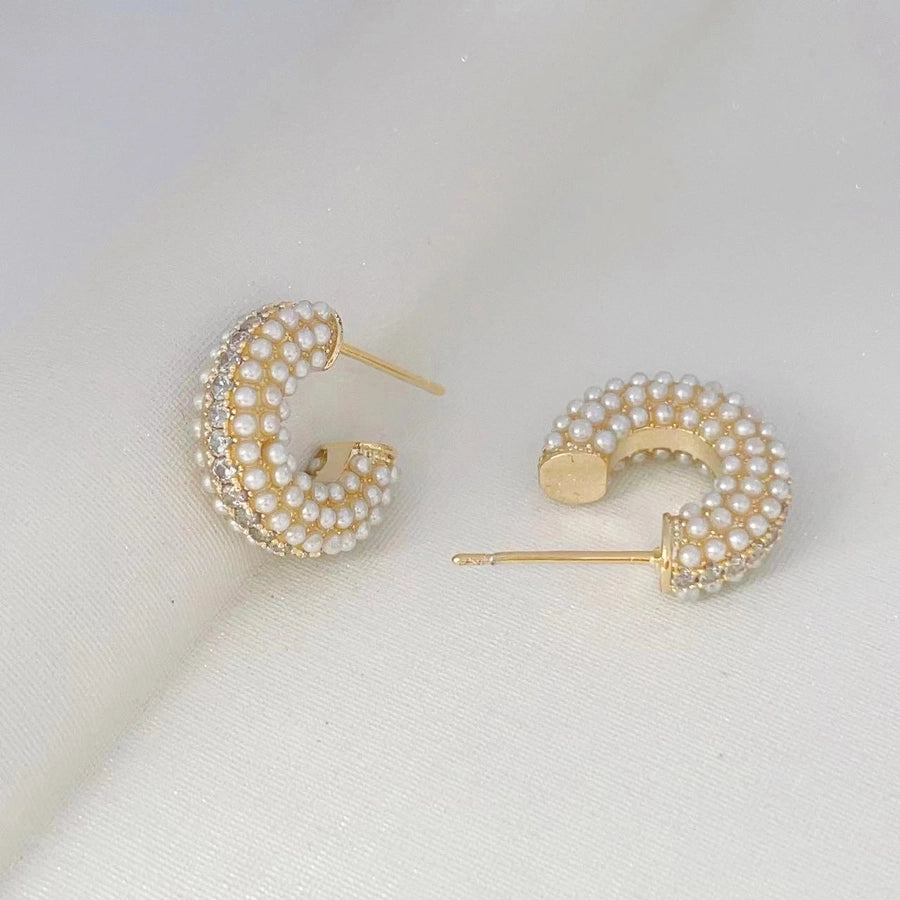 1 Pair Retro Simple Style C Shape Plating Inlay Alloy Rhinestones Pearl Gold Plated Ear Studs