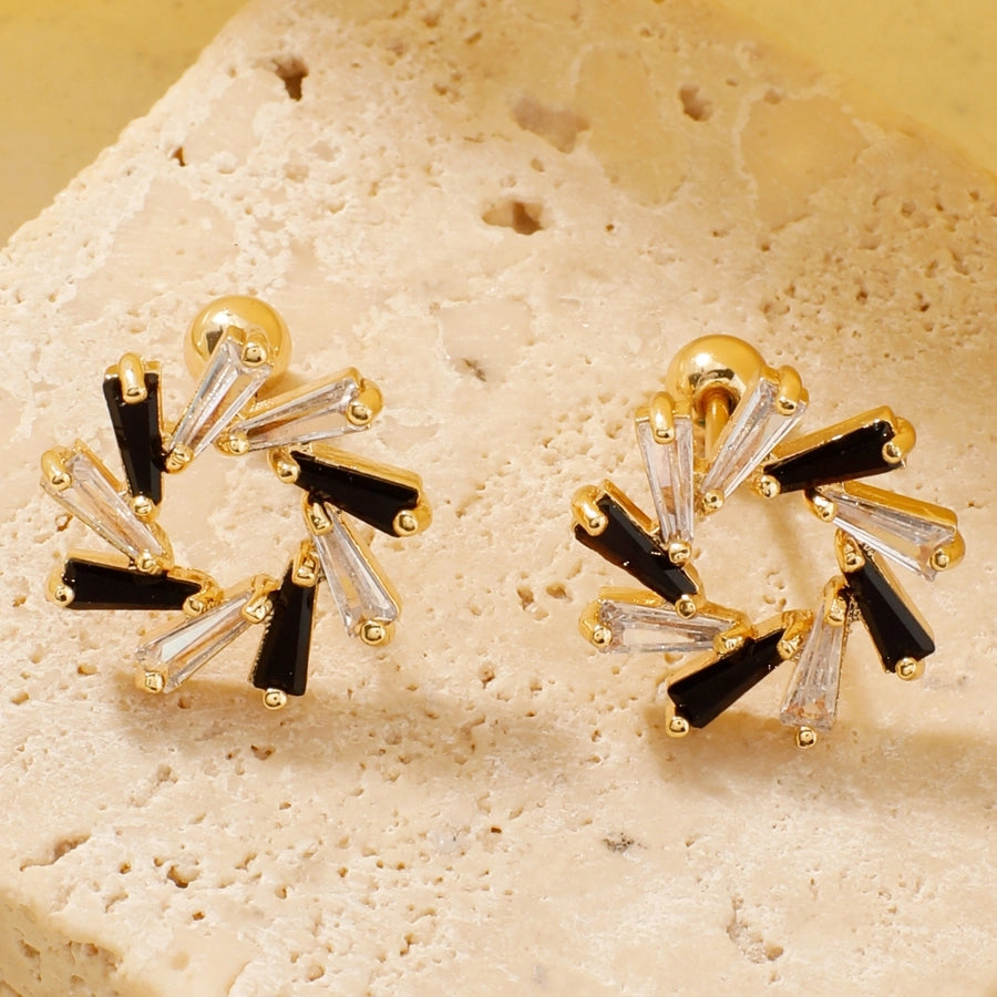 1 Pair Cute Artistic Shiny Geometric Inlay Copper Zircon K Gold Plated Rhodium Plated Ear Studs